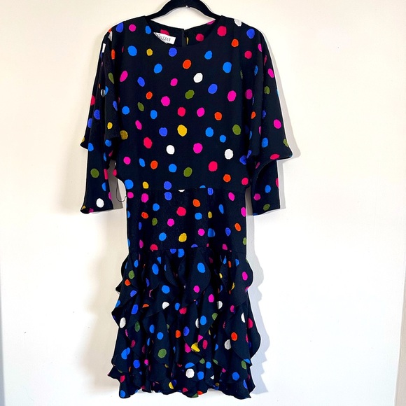 gillian Dresses & Skirts - Gillian 100% Silk Vintage 80’s polka dot Ruffle midi Dolman sleeve dress size8